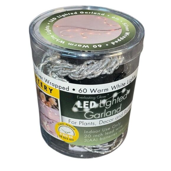 Everlasting Glow LED Garland 60 Lght Twinkle Warm White Gerson Plant Decor Timer - Picture 2 of 8